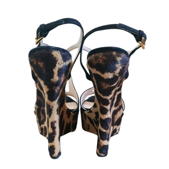 Prada Black Suede & Leopard-Print Calf Hair Wedge Platform Sandals Size 35 US 5 - Picture 5 of 8